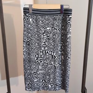 Riani| Black and White Midi Stretch Monogram Print Patterned Skirt With Slip